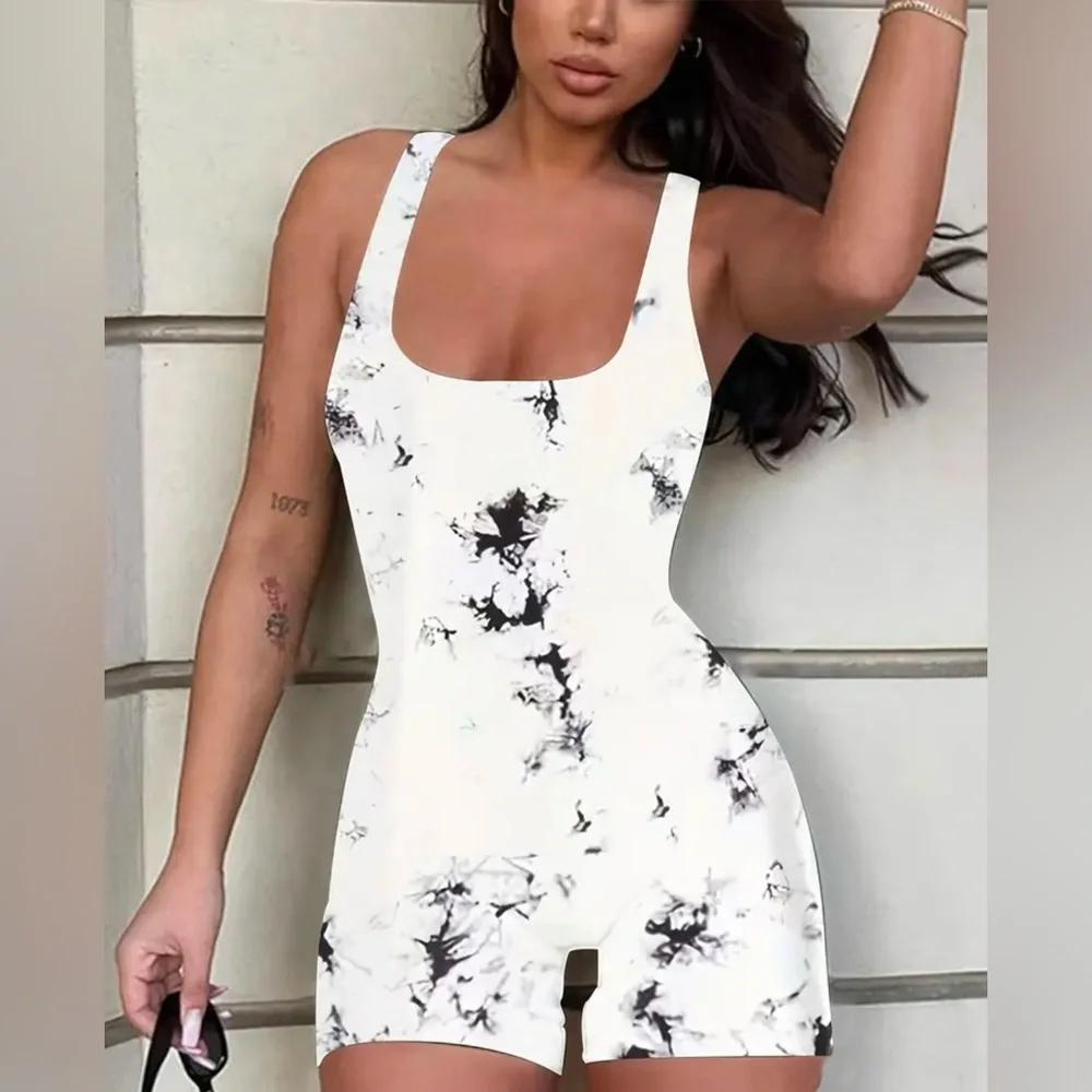 Dani Crew Neck Tie Dye White & Black Romper